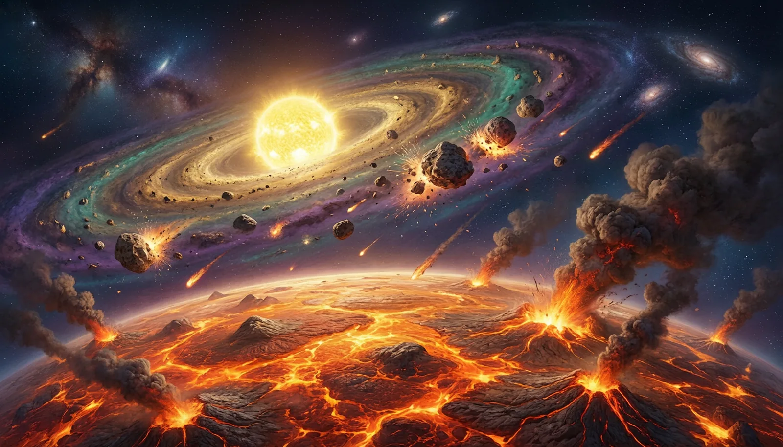 太阳星云吸积与早期岩浆地球艺术复原图